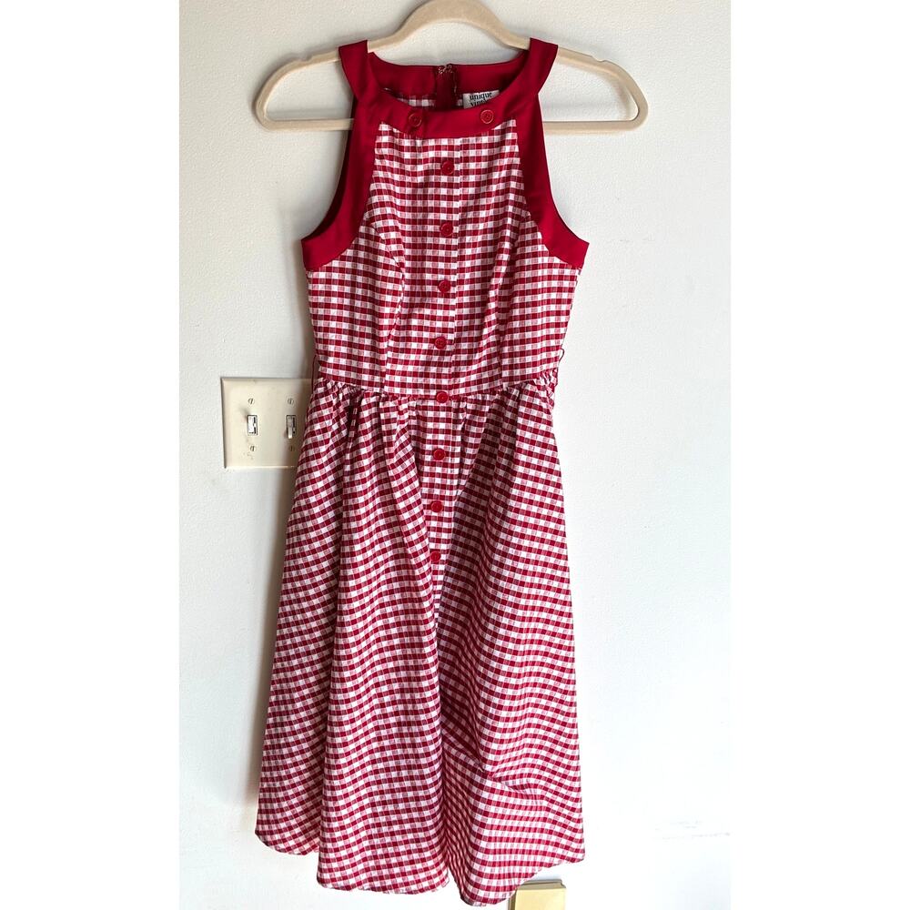 Unique Vintage Red & White Gingham Maxine Swing Dress XS/2 Retro Rockabilly